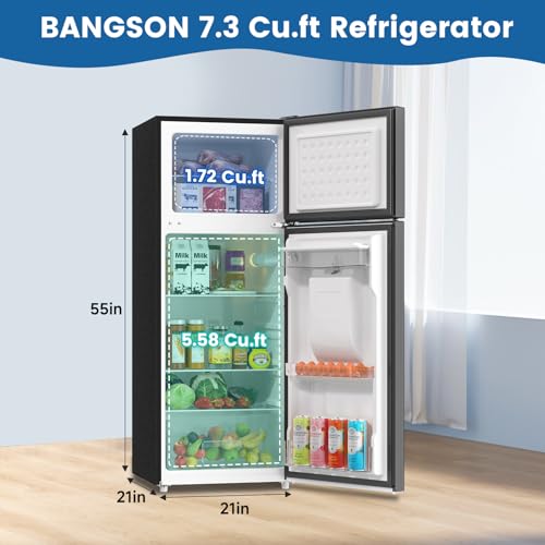 Image of BANGSON 7.3 Cu.Ft Refrigerator with Water Dispenser, Apartment Refrigerator with Freezer, Adjustable Thermostat, Low Noise, Fridge for Office, Kitchen, and Home, Black