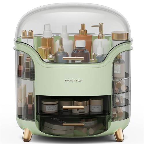 BTGGG Organizador de cosméticos à prova de pó, organizador de mesa de maquilhagem com ranhuras para batom, suporte de armazenamento de beleza multifuncional para maquilhagem, jóias,