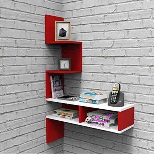 Image of Engineered Wood Big Zigzag Corner Wall Mount Shelf Unit (Red , White)