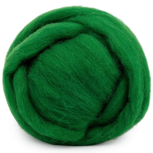 Image of Mayboos 1.76oz Green Natural Wool Roving, Needle Felting Wool | Wool for Needle Felting, Green Color for Wet /Dry Felting Handcrafts and Spinning