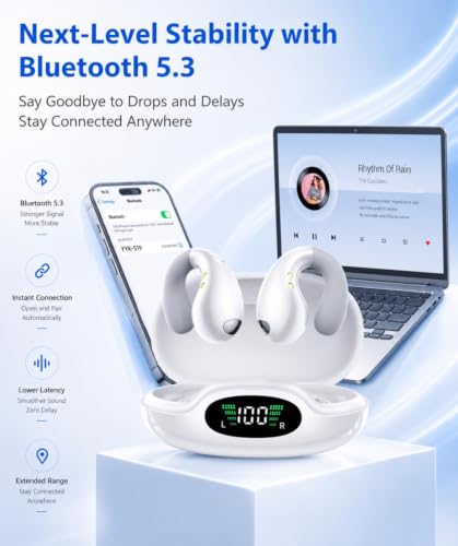 Image of Boytond Ultra Open Ear Earbuds - Comfort Clip On Earbuds, Wireless Bone Headphones Design for Long Listening, Fast Charging for Running, Sports, and Travel, Snow White