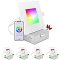 LUXRITE 4 Inch Square Smart LED Recessed Lighting, RGBW Color Changing, WiFi App Control, Voice Control with Alexa and Google Home, No Hub Required, 10.5W 700LM, CRI 90, IC Rated, Wet Rated (4 Pack)