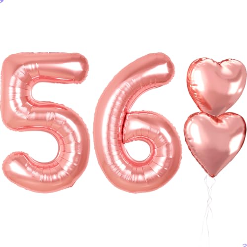 40 inch Rose Gold Birthday Balloons for Women, Number 56 65 Balloon Happy Birthday Decorations for Women Rose Gold Woman 56th 65th Birthay Party Decorations Balloon for Her Hotel Room Wall Decor