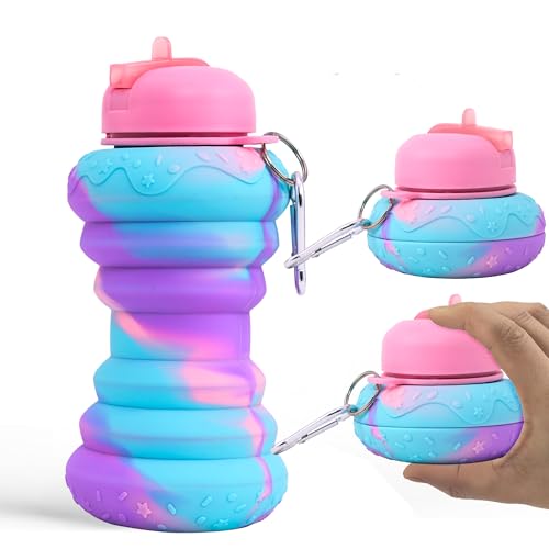 Image of Kuber Industries Pack of 3 Collapsible 600 ml Silicone Water Bottle With Flip Cap | Lightweight & Portable School Water Bottle - Ideal For Travel & Gym | Pink