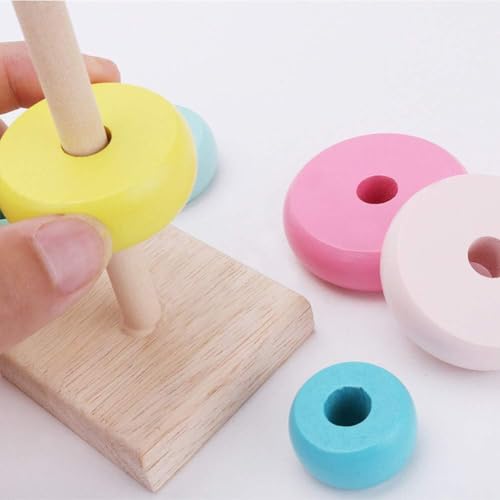 Image of SHINETOY 7 pcs Wooden Stacking Rings for Babies 6-24 Months | Montessori Rainbow Stacker Educational | Color & Shape Learning Toy for Toddlers | Sensory Development Toy Gift for Kids