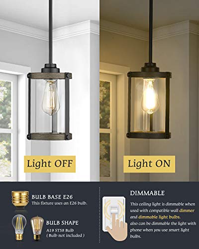 Osimir Industrial Pendant Lighting, Mini Glass Pendant Lights for Kitchen Island in Wood and Black Finish, Adjustable Length, OS-3010 1 - Image 3