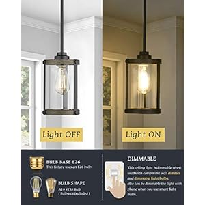 Farmhouse Pendant Light Fixtures, 1-Light Black Glass Pendant Lights for Kitchen Island, Industrial Rustic Mini Hanging Lighting with Rod, Wood Finish, Adjustable Length, OS-3014 Farmhouse Pendant Light Fixtures 1 Light Black Glass Pendant Lights for Kitchen Island Industrial Rustic Mini Hanging Lighting with Rod Wood Finish Adjustable Length OS 3014