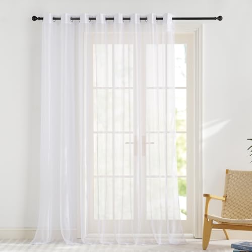 KGORGE Cortinas de 3 Metros Grande, Visillos Translucidos Separador de Ambiente con Ojales 1 Piezas para Salon/Dormitorio Matrimonio/Comedor,300x240cm,Blanco