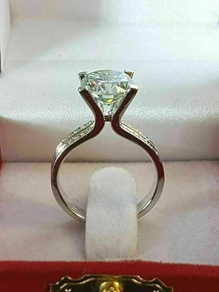 Chandni Enterprise! 4.00 Carat Round Cut Lab Created Diamond Solitaire Engagement Ring, 14K White Gold Finish4