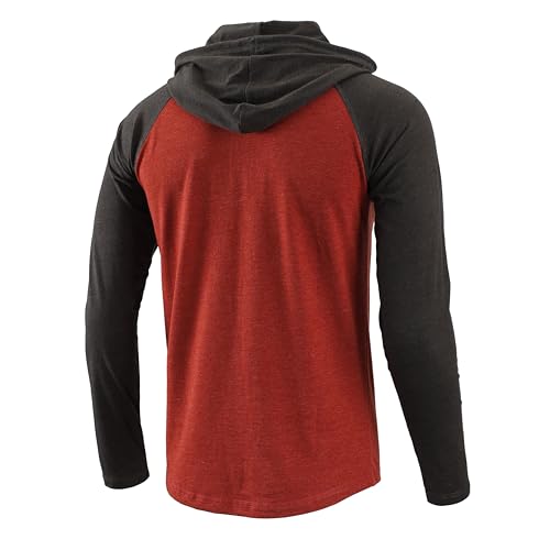 Demucy Mens Hoodies Shirt Casual Athletic Workout Fashion Hooded Lightweight Jersey Sweatshirt Long Sleeve With Drawstring Rust Red/Dark Gray M thumb #1
