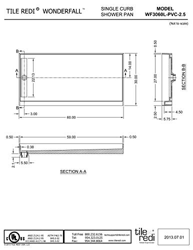Tile Redi Wf3060L-Pvc-2.5 Shower Pan With Left Drain- Single Curb Shower Base, 2" Pvc Drain, And Grate Included, 60" Width X 30" Depth #TOP5