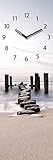 analoges Uhrwerk Wanduhr aus Glas, Path to Silky Sky, Strand mit Holzpfählen, 20x60 cm von Eurographics