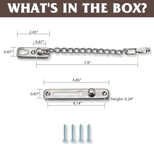 Alise Chain Door Guard Lock,Door Chain Locks with Safety Spring Anti-Theft Press Latch for Inside and Extra Front Door, Brushed Nickel(1 Pack) - Image 3