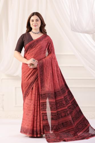 Image of TAMAIRA FASHION Mulmul Pure Cotton Saree For Woman Warli Printed|Office Wear Daily Wear Sarees For Women Without Blouse Piece(Available in 19 Colours)