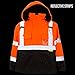 New York Hi-Viz Workwear J8511-L Men's Ansi Class 3 High Visibility Safety Bomber Jacket With Zipper, PVC Pocket, Black Bottom and Detachable sleeve (Large, Orange)