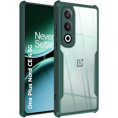 Image of A rtistque Transparent Back Cover Case Compatible with OnePlus Nord CE 4 | Acrylic Armor | Anti-Drop | Shockproof TPU Edge | OnePlus Nord CE 4 Back Cover - Green