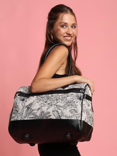 Image of ENSAC Premium Weekender Duffle Bag for Men & Women | Cotton Jacquard Travel Bag with Compartment | 3 Day Cabin Luggage, Full Access Opening, Lightweight & Foldable (Grey)