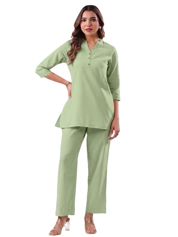 Image of Co Ord Set for Women Stylish Pure Cotton Airy Linen Lounge Wear Kurta Coord Set for Women | Regular Fit Solid Summer Kurti Set Casual, Travel, Office Formal Wear