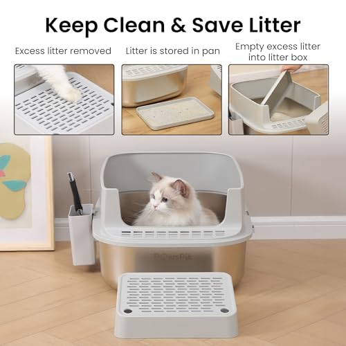 Arenero de acero inoxidable XL para gatos con tapa y pala miniatura 2