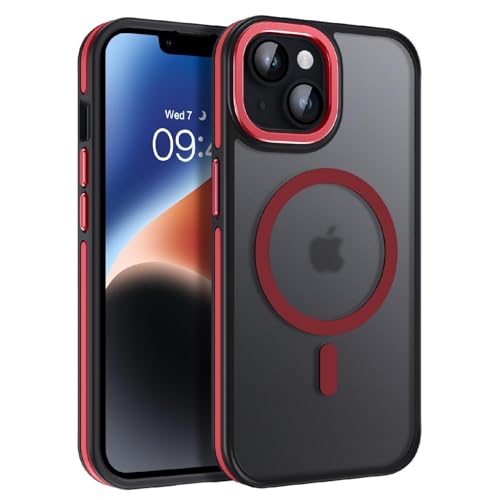 GaoBao Magnetic for iPhone 14 Plus Case,[Compatible with MagSafe] Slim iPhone 14 Plus Phone Case Translucent Matte Back Women Men Cute Thin Anti-Slip Shockproof Cover for iPhone 14 Plus,6.7 inch,Red