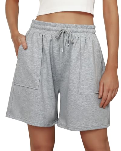 Uniexcosm Pantalón Deportivo Mujer Corto Pantalones Deporte Mujer Verano Casuales con Bolsillos Pantalones de Chándal con Cordón para El Hogar Fitness Jogging Gris Claro XXL