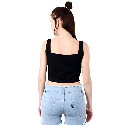 Image of POPWINGS Solid Casual Sleeveless Regular-Fit Crop Tops for Women with Front Chain| Crop Tops for Women Stylish Western Summer Wear