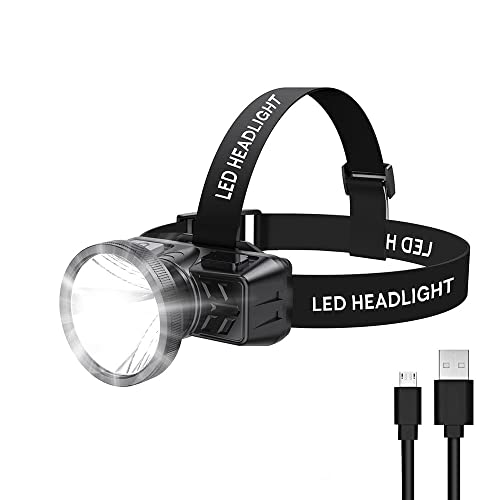 Rechargeable Headlamp, Portable 4 Modes Led Spotlight, Super Bright Adjustable 90 Degree Waterproof head Lamp, Headlight for Adults Outdoor Camping Hunting Hiking, Running, Fishing