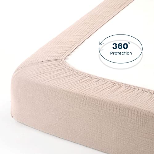 Image of GRSSDER 100% Cotton Muslin Crib Sheet 2 Pack - Breathable & Ultra-Soft Fitted Crib Sheets for Standard Baby & Toddler Mattresses, 52 inchx28 inch with 9 inch Deep Pocket, Snug Fit All-Around Elastic