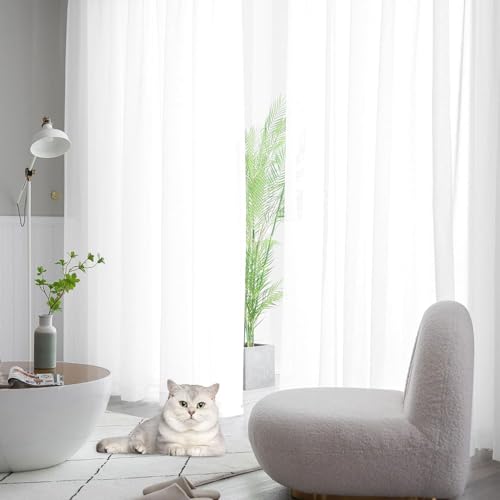 カーテン 180 x 80 cm Uvカット光は取り込みプライバシーを守るミラレステンオダ可能春夏小窓子供ルム部屋居間, ホワイト [2]
