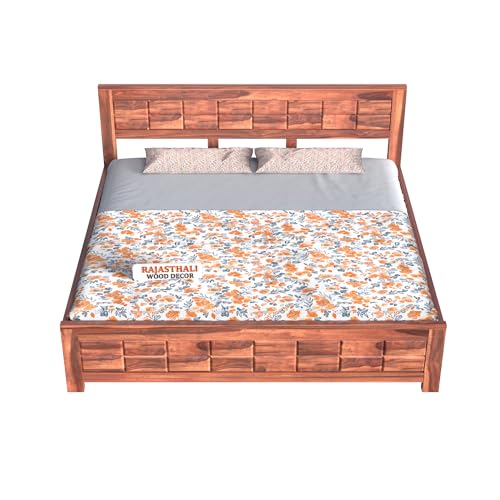 Image of Urban Block Panel Sheesham Wood King Size Bed Without Storage (81x74 Inch) | Wooden Double Bed Cot for Bedroom Furniture | Modern Palang Design | Honey Finish