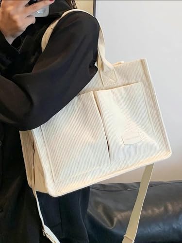 Image of Cherry Tote Bag for Women Canvas Patched Purse Cute Shoulder Bag Multi-Pocket Satchel Handbag for work travel