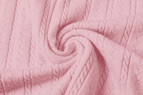 Image of SANGTREE Women's Cable Knit Half Sleeve Sweaters, Crew Neck Solid Color Knitted Summer Pullover Tops
