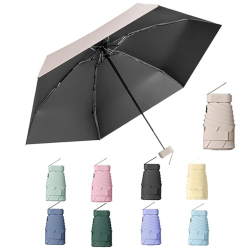 Aethryon Mini paraguas de viaje, paraguas pequeño UV, paraguas de bolsillo, paraguas plegable, paraguas de bolsillo portátil, sombrilla portátil, (apartamento), crema