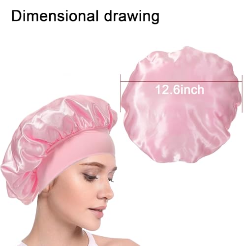 Image of Satin Bonnet Sleep Cap with Wide Elastic Band Silk Wrap Soft Headwear Sleep Cap for Women Girls Curly Hair