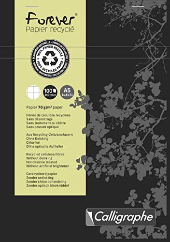 Calligraphe 17255C Un Bloc de Bureau Agrafé en Tête Forever Noir - A5 14,8x21 cm - 200 Pages Petits Carreaux - Papier 100 % Recyclé 70 g - Couverture Carte Recyclée Cover