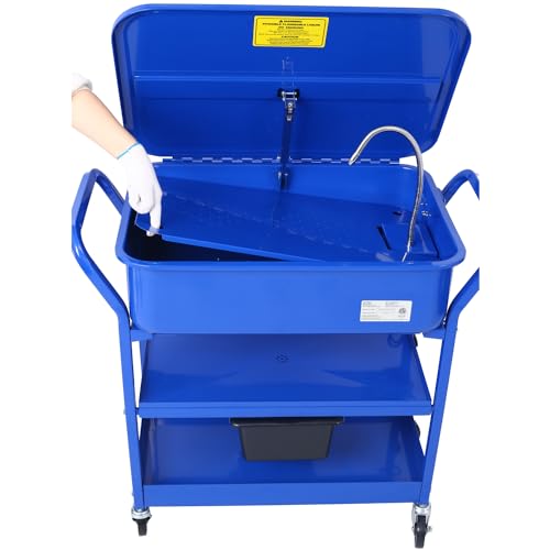 Mobile Parts Washer, 20 Gallon Capacity Portable Parts Cleaner For Use With Water Based Cleaning Solutions, Heavy Duty 20 Gauge Steel, Blue - Effortless Movement - Automotive Parts Cleaner - And