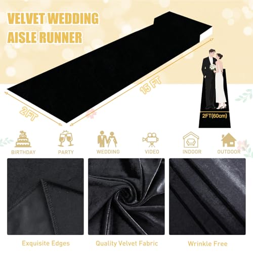 FUHSY Black Aisle Runner 15FTx2FT Wedding Aisle Runner Outdoor Indoor Church Hallway Carpet Runners for Party Black Walkway Runners for Bridal Shower Anniversary Aisles Decorations for Ceremony