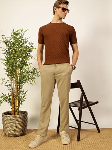 Image of Thomas Scott Men's | Textured | Half Sleeve | Slim Fit | 100% Cotton | Round Neck | Casual Tshirt