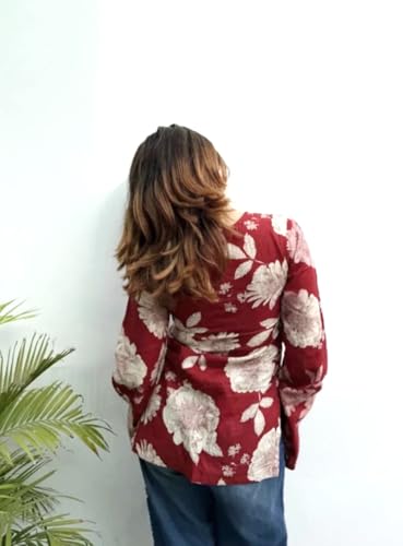 Image of FELISIA Women's Rayon Floral Printed Full Sleeves V-Neck Short Kurti, Bell Sleeves, Short Kurti for Woman, Stylish Ethnic Top, Daily Casual Western & Office wear