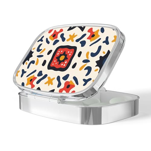 Image of Pill Box-2 Compartment Small Pill Case Portable for Pocket & Purse Single Pill Carrier Pill Container to Hold Vitamins Medication Fish Oil and Supplements BPA-Free(Hand Painted Tiles)