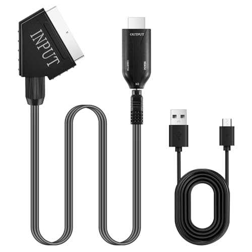 Fantasyon Scart vers Hdmi Convertisseur Péritel vers HDMI vec câble HDMI Adaptateur Péritel pour TV, DVD, VHS, VCR, Projecteurs pour Convertisseur Vidéo Audio HD 720P/1080P