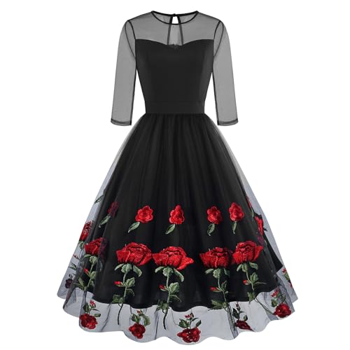 Robe en maille à motif floral brodé au style des années 50