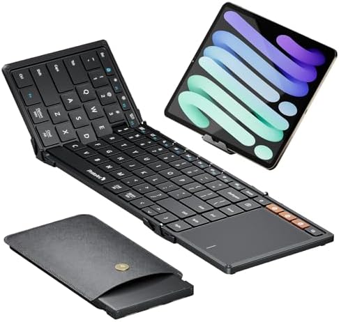 ProtoArc Foldable Keyboard with Touchpad, XK01 TP Folding Portable Keyboard, Full Size Keys, Large Trackpad Bluetooth Travel Keyboard for iPad, iPhone, Laptop PC Tablets -Black