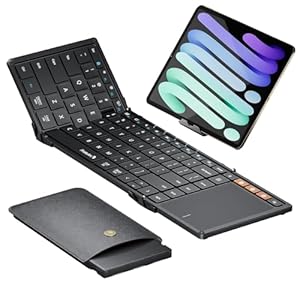 ProtoArc Foldable Keyboard with Touchpad, XK01 TP Folding Portable Keyboard, Full Size Keys, Large Trackpad Bluetooth Travel Keyboards for Laptop PC Tablet – Black