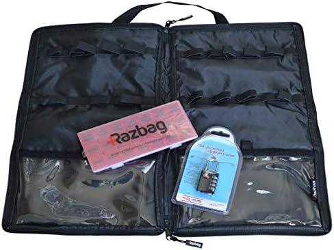 Lockable Medicine Bag Including TSA Combination Lock Holds 20 Various Sizes of prescriptions or Vitamins, 3 Storage Pockets. Great for Travel. with Free 7-Day Pillbox Medication Organizer
