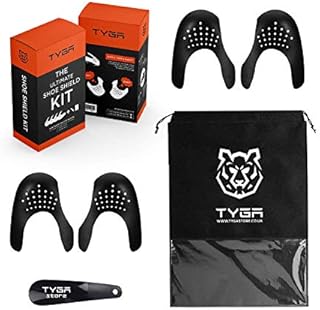 TYGA Store | Ultimate Shoe Shield Kit - 4 Shoe Crease Protectors - Trainer/Sneaker/Crep Protector, Anti Crease Shields - Fits UK 3-11 | All Black - 2 Pairs + Shoe Horn + Carry Bag + Gift Box