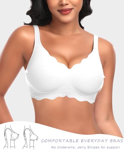 Image of Ganado Wireless Bras for Women No Underwire Scalloped Seamless Bras with Support and Lift Padded T Shirt Bra Comfort Bralette