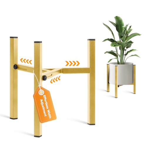AZADESJET Plant Stand Indoor Adjustable Metal Modern Indoor Plant Stand Heavy Duty Plant Stands Outdoor Corner Stable Plant Holder Fits 8 to 12 Inches Pots Gold 1 Pack Pot & Plant Not Included