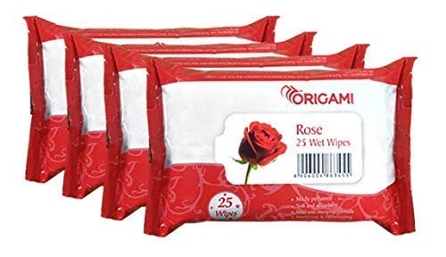 Image of Origami Wipes - 15 x 20 cm - 25 Pulls Per Pack - Pack of 4-100 Wipes - Rose all skin type.