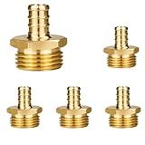 MotBats 5 Pack Brass Garden Hose Adapter Fitting,1/2” Barb and 3/4” GHT Male Connector, Heavy Duty Leak-Proof Fitting,High-Pressure Support, Rust,Power Wash,Irrigation,Corrosion Resistant